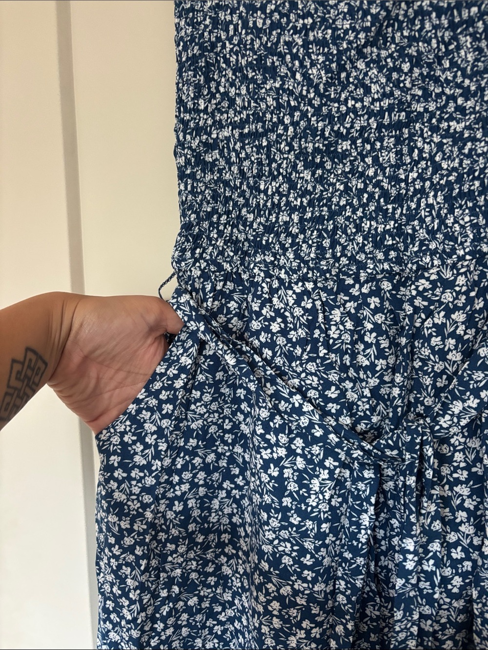 Baltic Born Navy Blue Floral Smocked Jumpsuit with Tie Straps - Picture 6 of 6